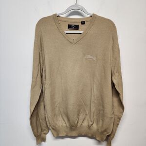 Callaway Sport Jumper Sweater Mens XL Brown V-Neck Golf Cotton Embroidered Logo